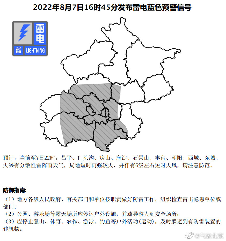 北京雷电预警发布，注意天气变化保障出行安全